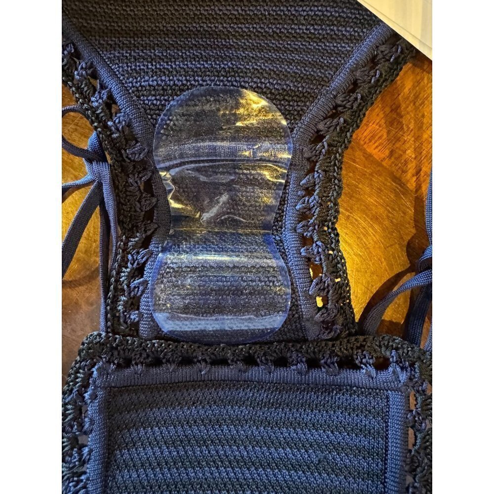 Solid & Striped Clara Bikini Bottom Women Small Blue Knit Crochet Tie Side NWT - Picture 6 of 10